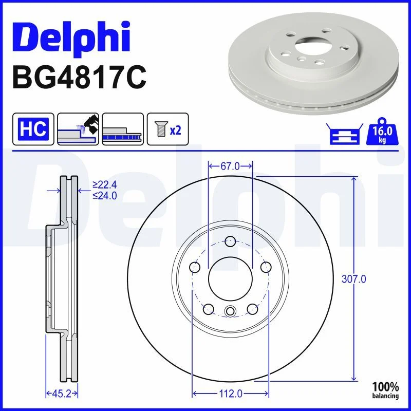 BMW F39 F40 F44 F45 F46 F48 Fren Diski Ön DELPHI BG4817C