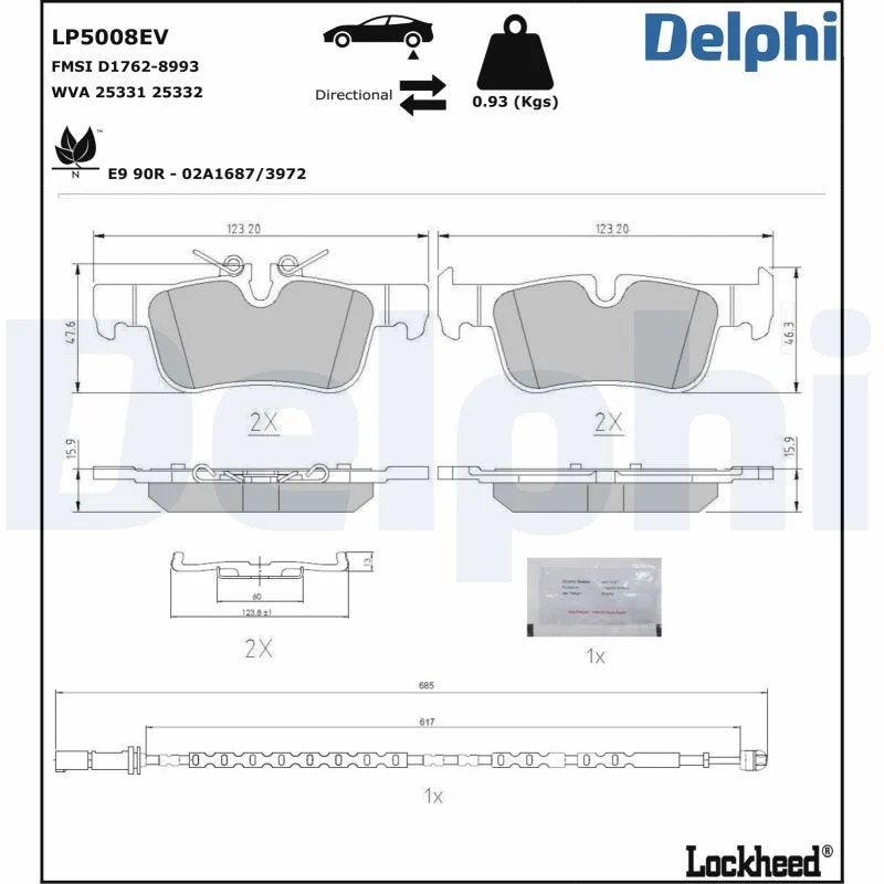 BMW F39 F45 F46 F54 F55 F56 Fren Balatası Arka DELPHI LP5008EV