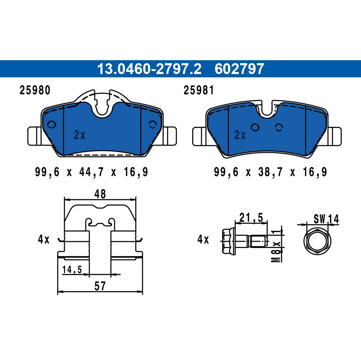 BMW MINI F55 F56 F57 Fren Balatası 34216871299 13.0460-2797.2 ATE - BMW yedek parça