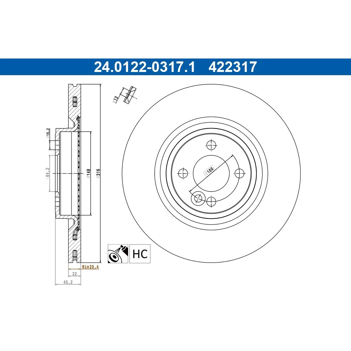 BMW R55 R56 R57 R58… Fren Diski 34106784366 24.0122-0317.1 ATE - BMW yedek parça