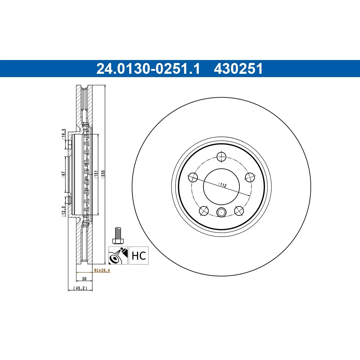 BMW F54 F55 F56 F57… Fren Diski 34106891081 24.0130-0251.1 ATE - BMW yedek parça