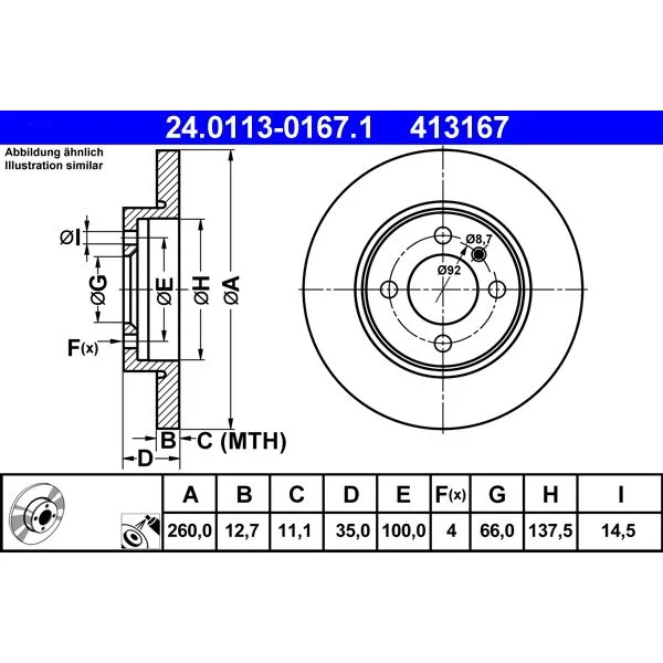 BMW 3 Serisi E30 Fren Diski 34111154747 24.0113-0167.1 ATE - BMW yedek parça