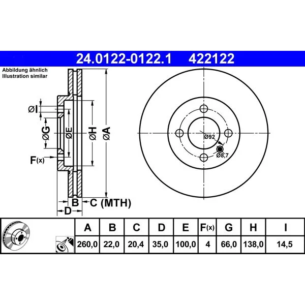 BMW 3 Serisi E30 Fren Diski 34111154749 24.0122-0122.1 ATE - BMW yedek parça