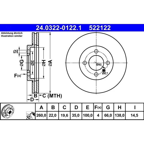 BMW 3 Serisi E30 Fren Diski 34111154749 24.0322-0122.1 ATE - BMW yedek parça