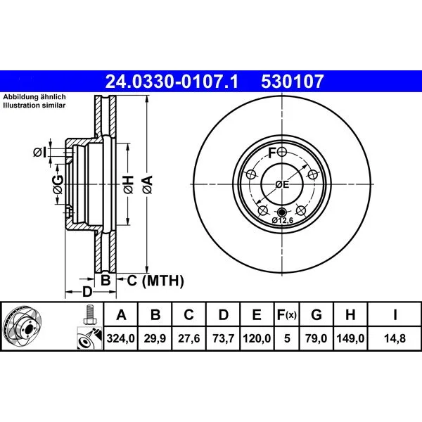 BMW 5 Serisi E39 Fren Diski 34111165859 24.0330-0107.1 ATE - BMW yedek parça