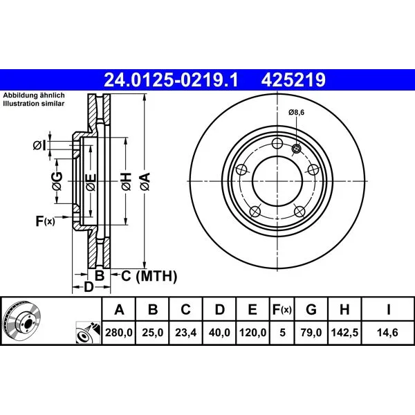 BMW 3 Serisi E30 Fren Diski 34112225511 24.0125-0219.1 ATE - BMW yedek parça