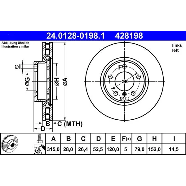 BMW 3 Serisi E36 Fren Diski 34112227171 24.0128-0198.1 ATE - BMW yedek parça