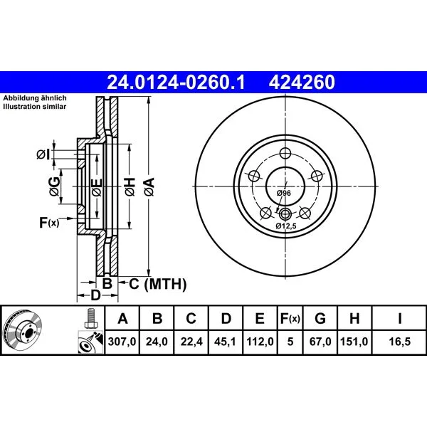 BMW F39 F40 F44 F45… Fren Diski 34116799351 24.0124-0260.1 ATE - BMW yedek parça