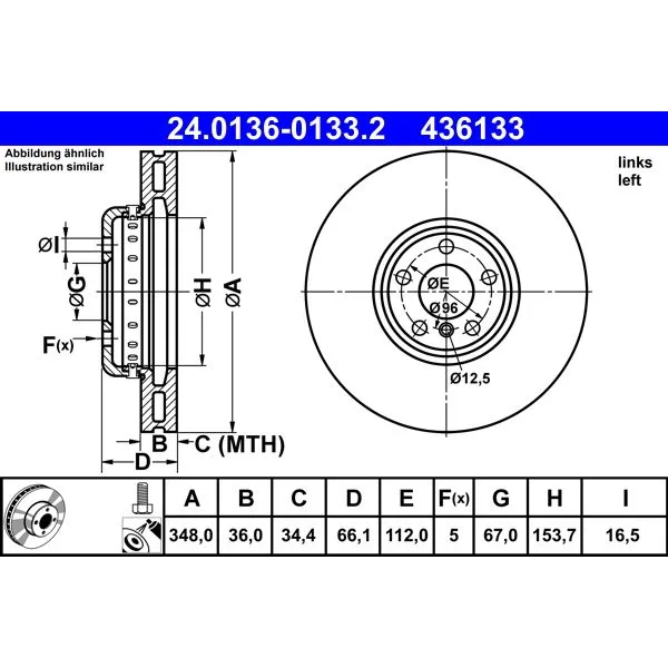 BMW F90 F91 F92 F93… Fren Diski 34116860911 24.0136-0133.2 ATE - BMW yedek parça