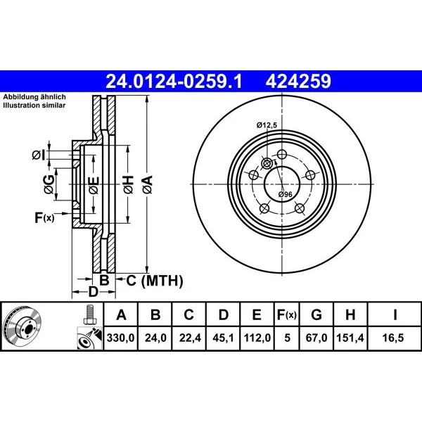 BMW F39 F40 F44 F45… Fren Diski 34116865713 24.0124-0259.1 ATE - BMW yedek parça
