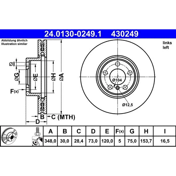 BMW X4 F26 Fren Diski 34116871799 24.0130-0249.1 ATE - BMW yedek parça