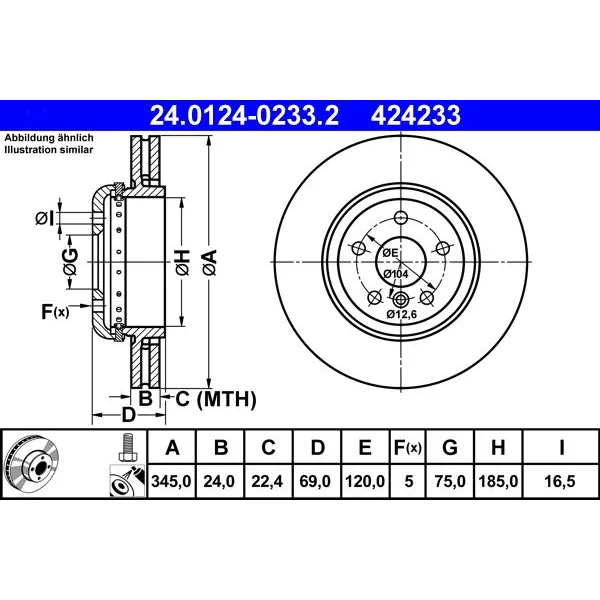 BMW F01 F02 F04 F06… Fren Diski 34216775289 24.0124-0233.2 ATE - BMW yedek parça