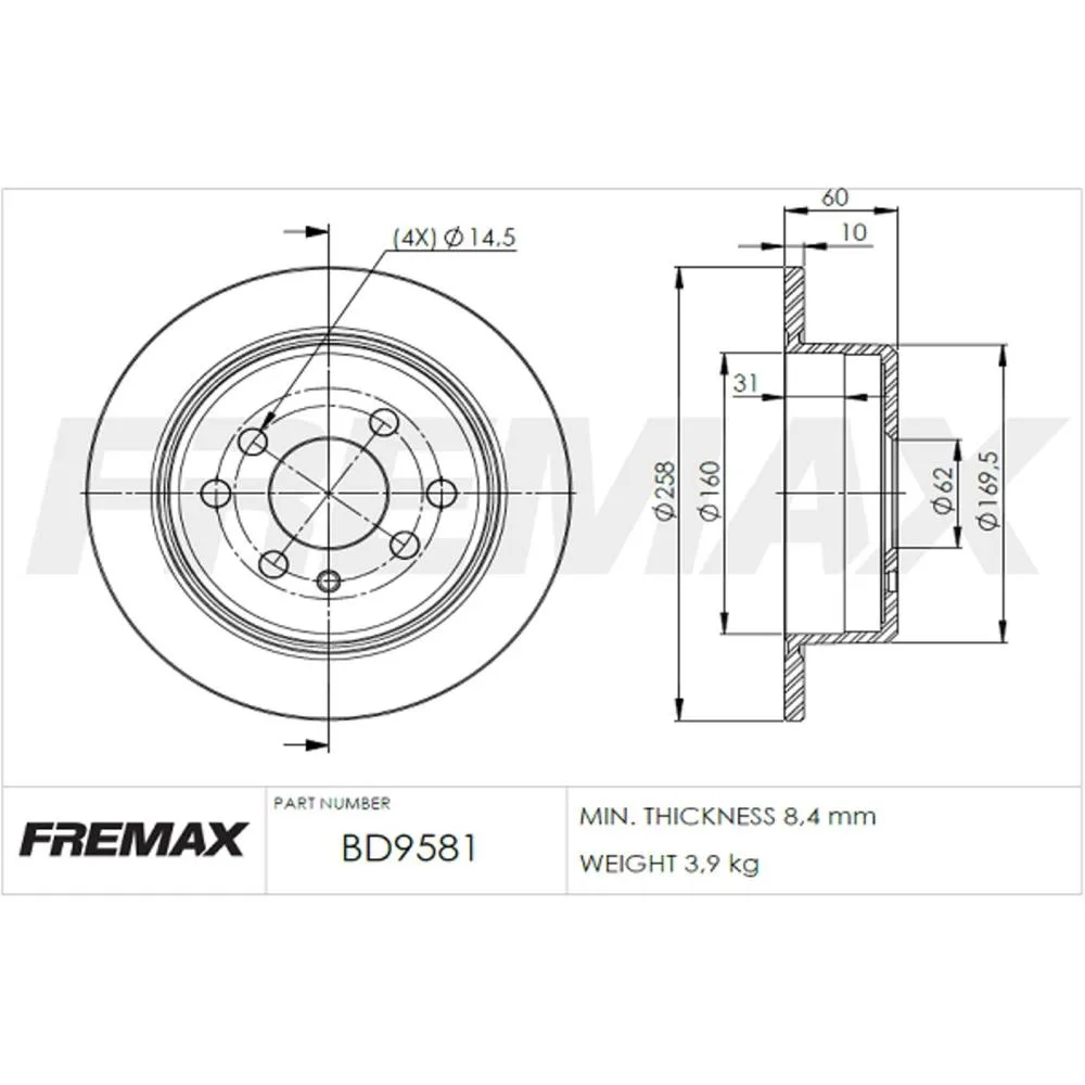 BMW Arka Fren Diski 34211119581 BD9581 FREMAX - BMW yedek parça