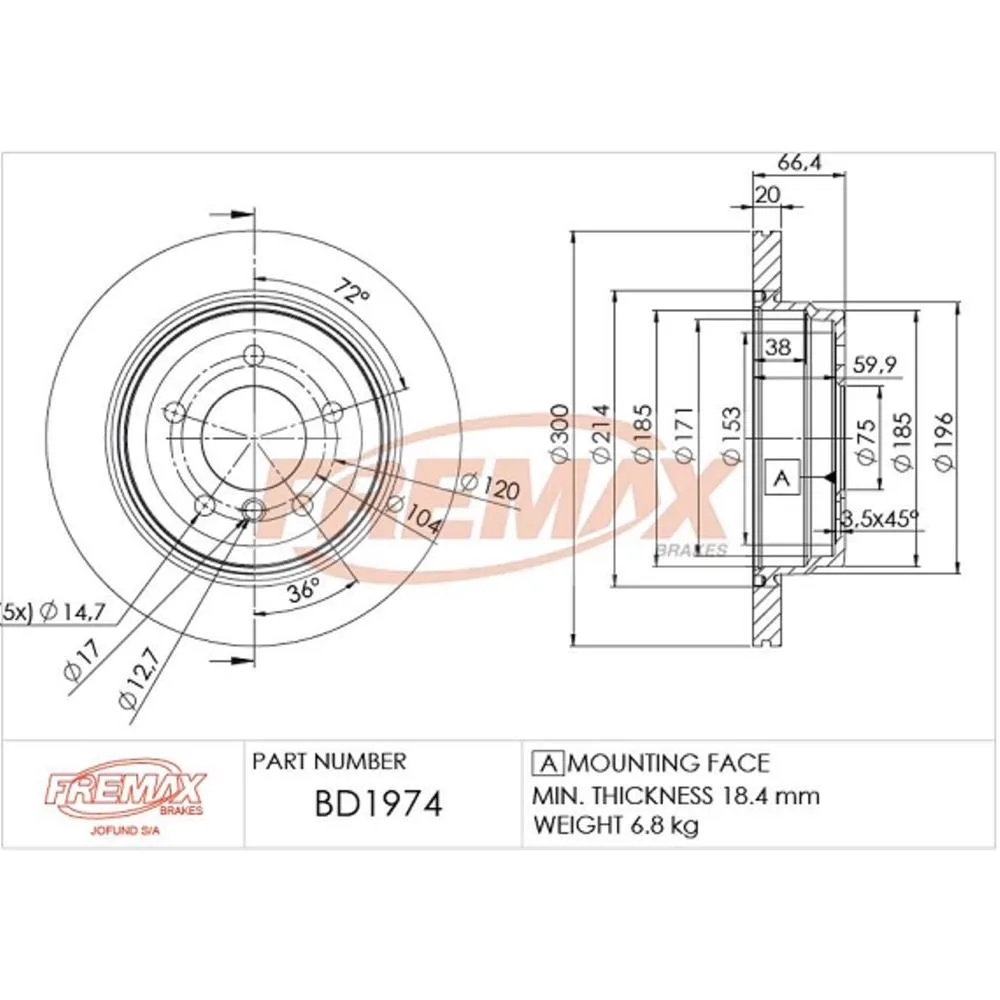 BMW Arka Fren Diski 34216764653 BD1974 FREMAX - BMW yedek parça