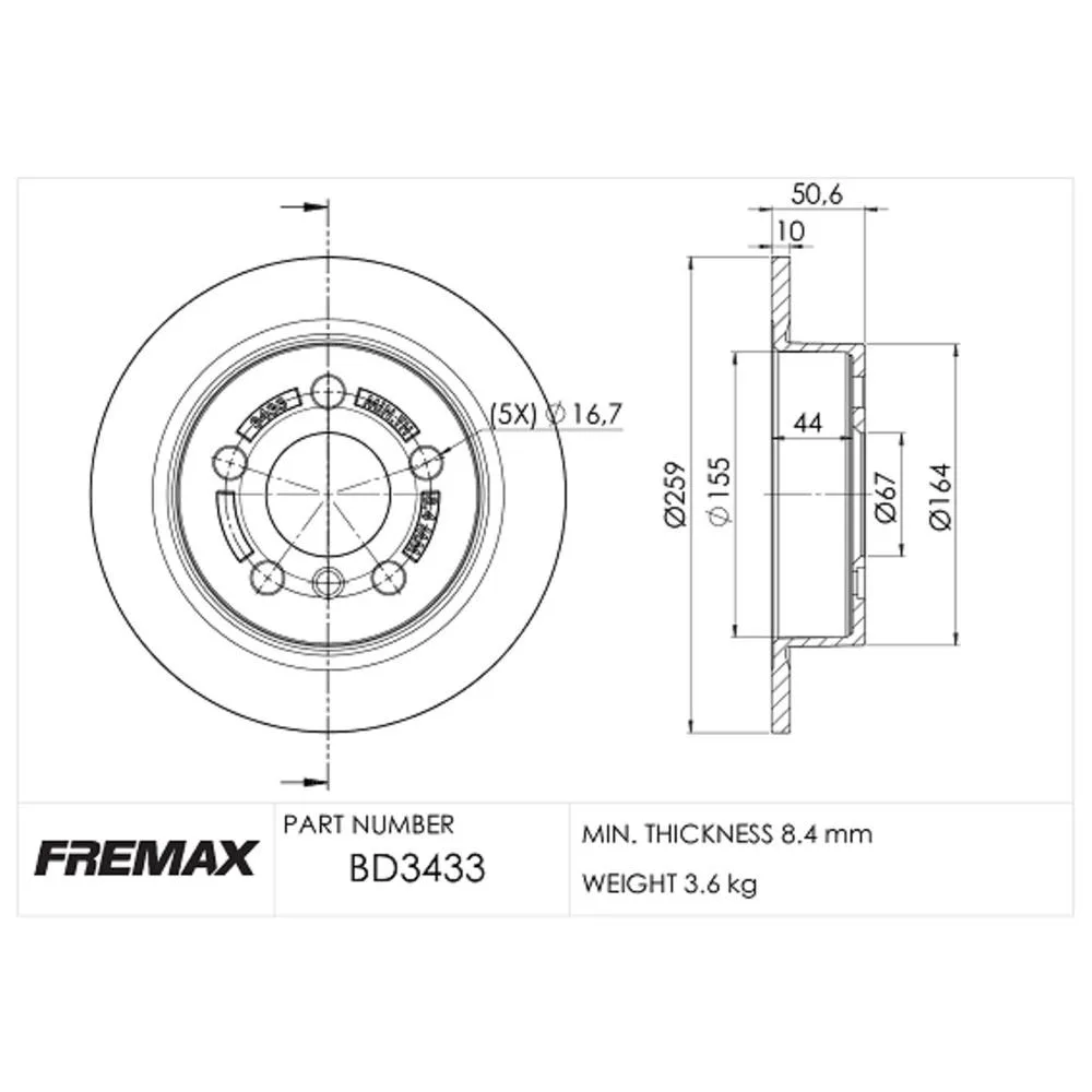 BMW Arka Fren Diski 34216799383 BD3433 FREMAX - BMW yedek parça