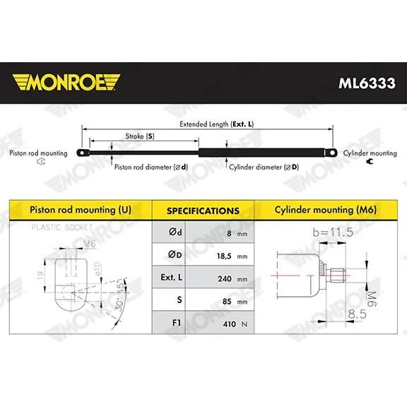 BMW F06 F10 F11 F12… Kaput Amortisörü 51237207188 ML6333 MONROE - BMW yedek parça