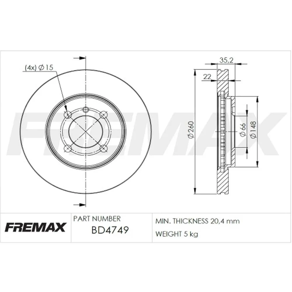 BMW Ön Fren Diski 34111154749 BD4749 FREMAX - BMW yedek parça