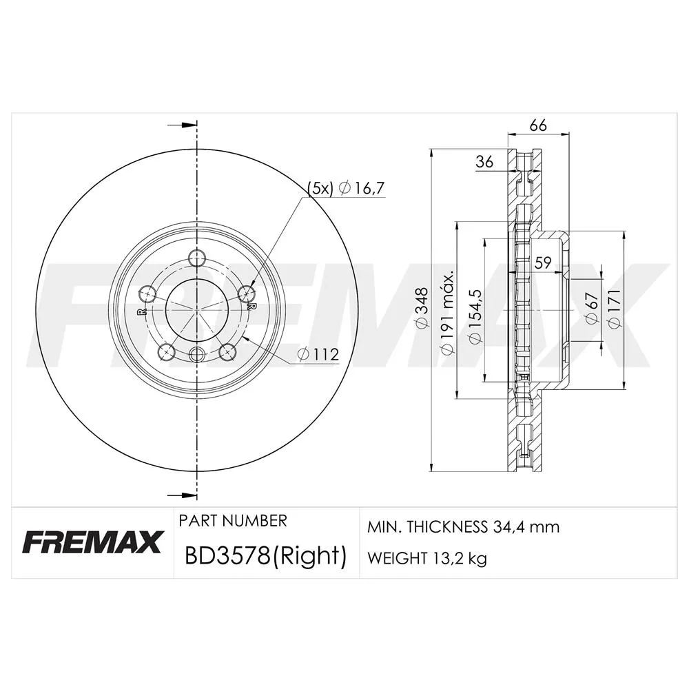 BMW Ön Sağ Fren Diski 34106880076 BD3578 FREMAX - BMW yedek parça