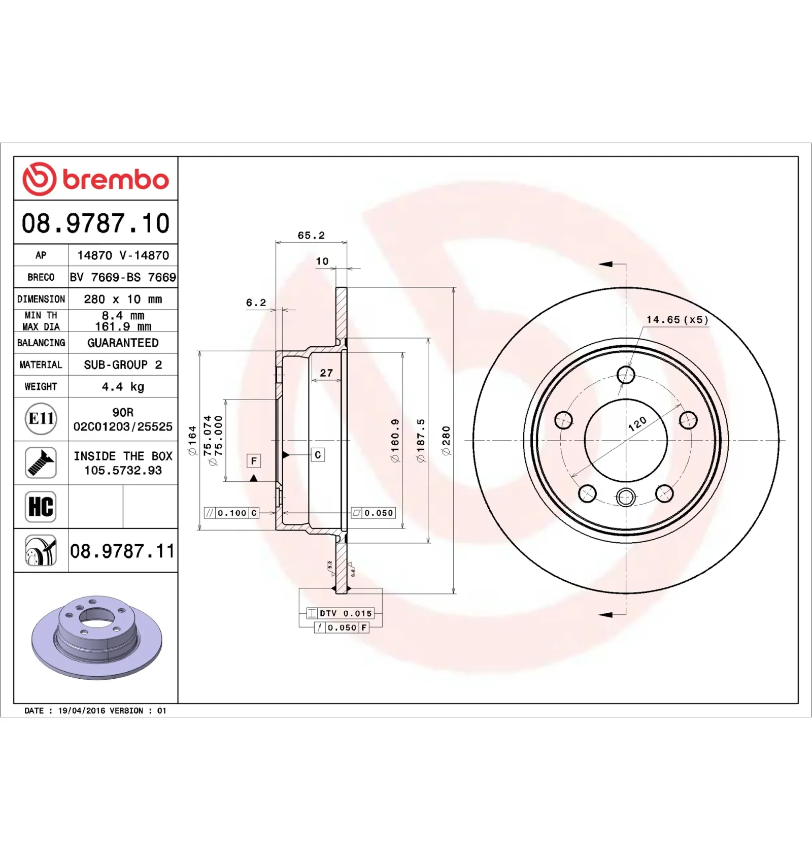BMW 1 Serisi E81 E87 Arka Fren Diski 34216764647 08.9787.10 BREMBO - BMW yedek parça
