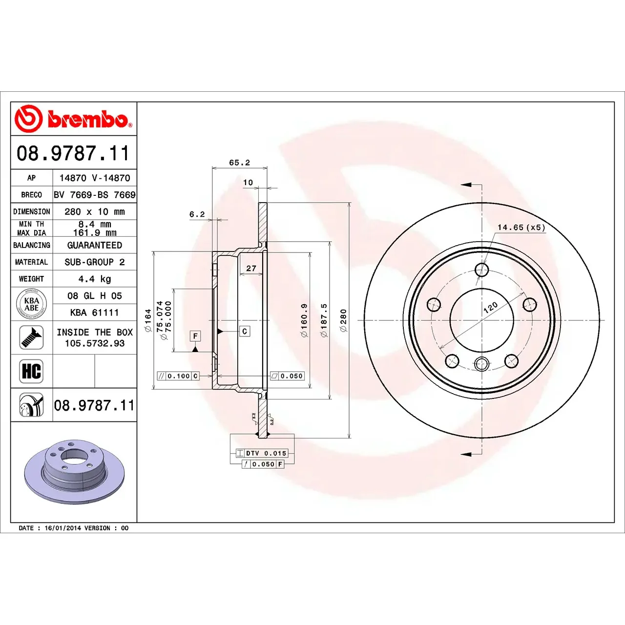 BMW 1 Serisi E81 E87 Arka Fren Diski 34216764647 08.9787.11 BREMBO - BMW yedek parça