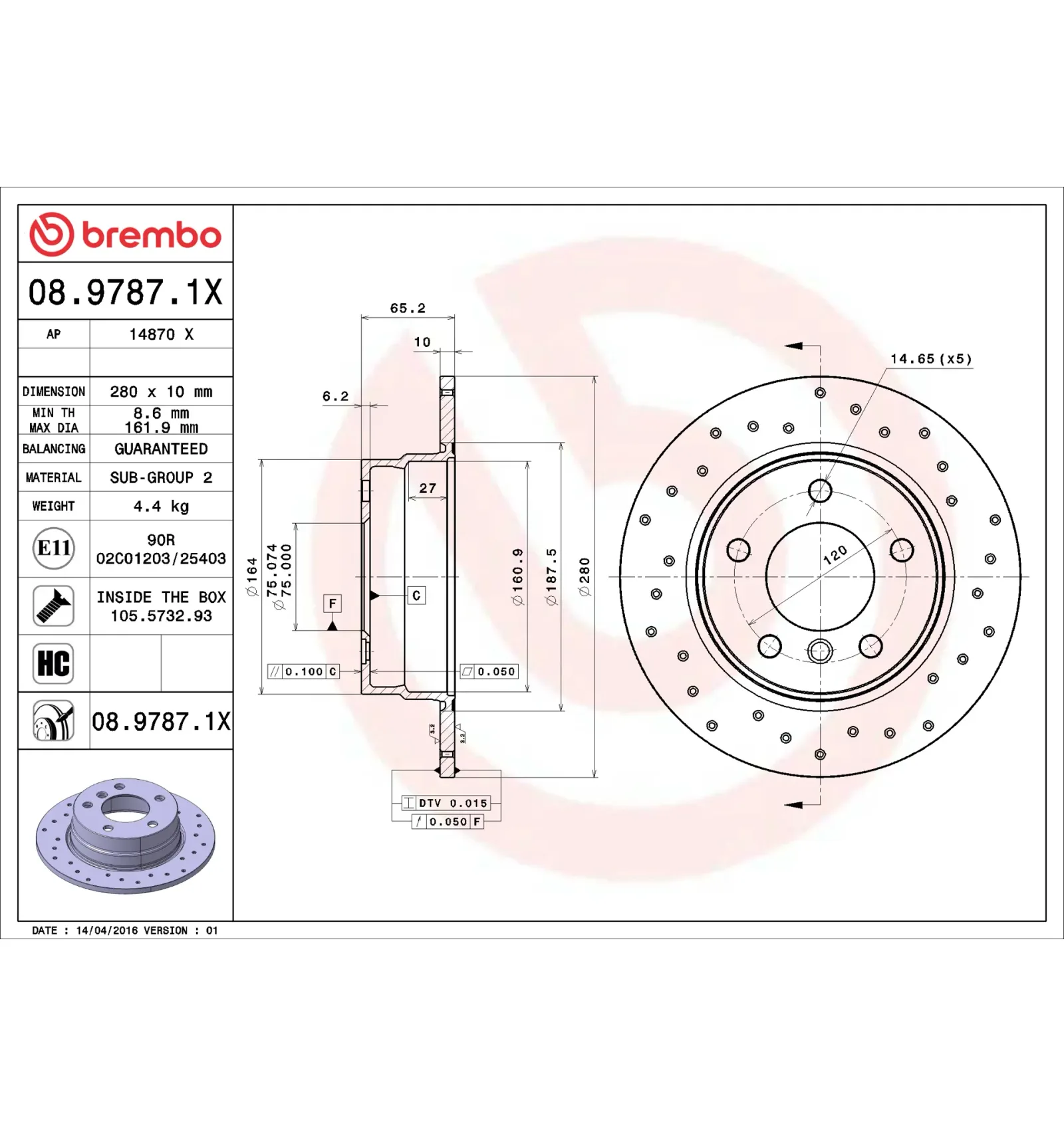 BMW 1 Serisi E81 E87 Arka Fren Diski 34216764647 08.9787.1X BREMBO - BMW yedek parça