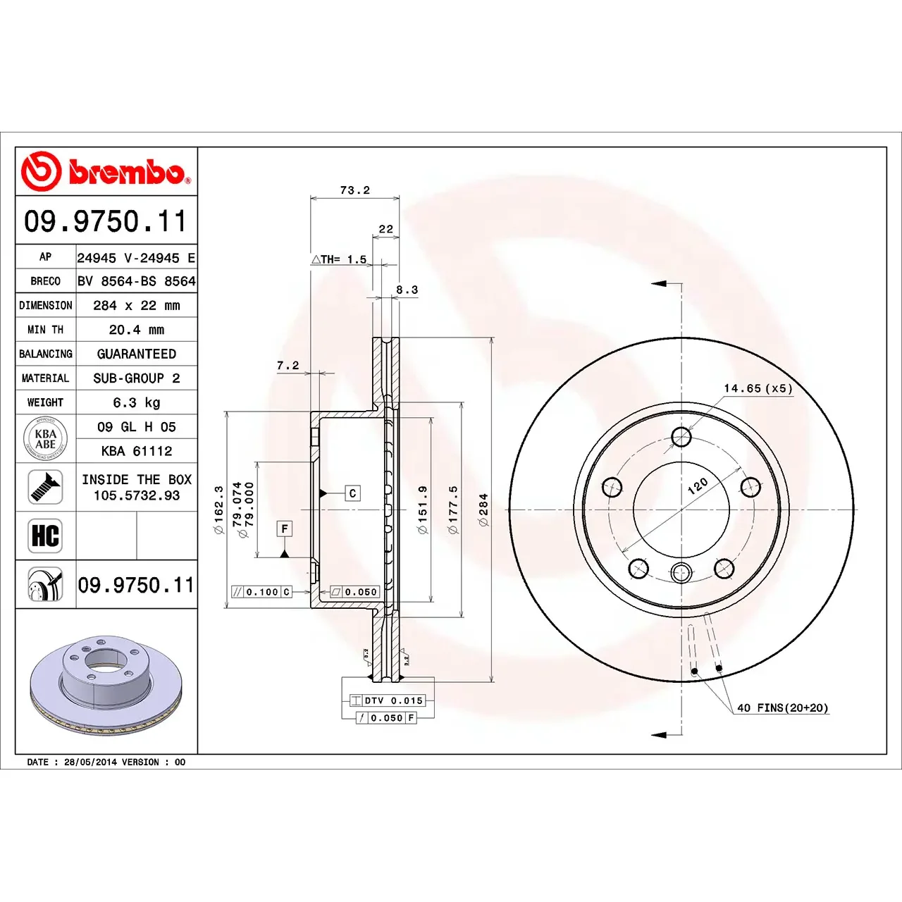 BMW 1 Serisi E81 E87 Ön Fren Diski 34116764629 09.9750.11 BREMBO - BMW yedek parça