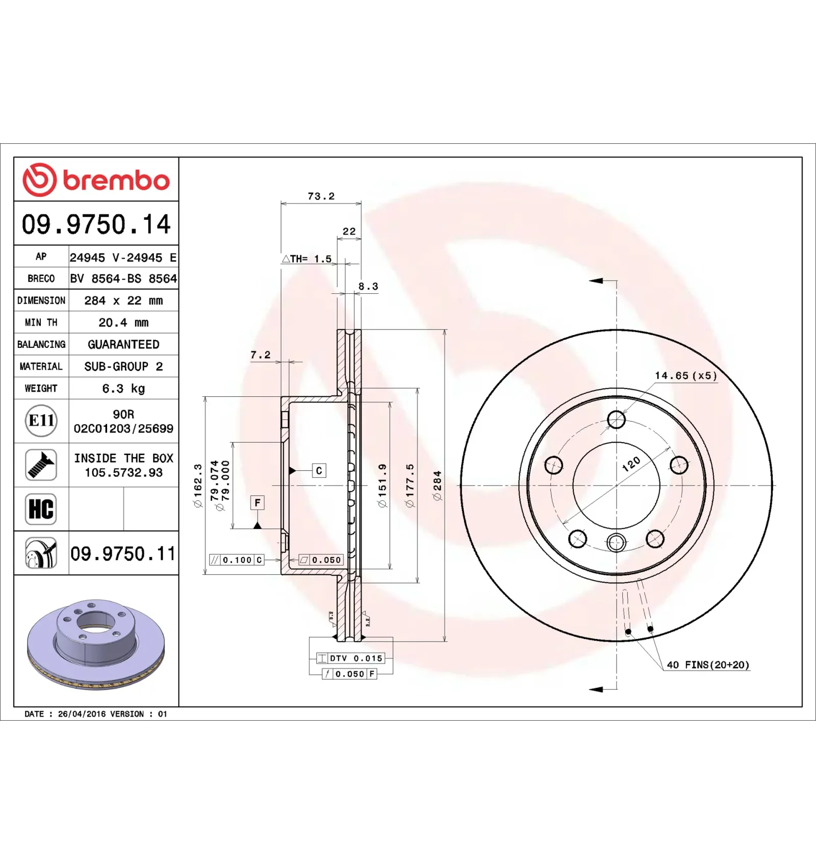 BMW 1 Serisi E81 E87 Ön Fren Diski 34116764629 09.9750.14 BREMBO - BMW yedek parça
