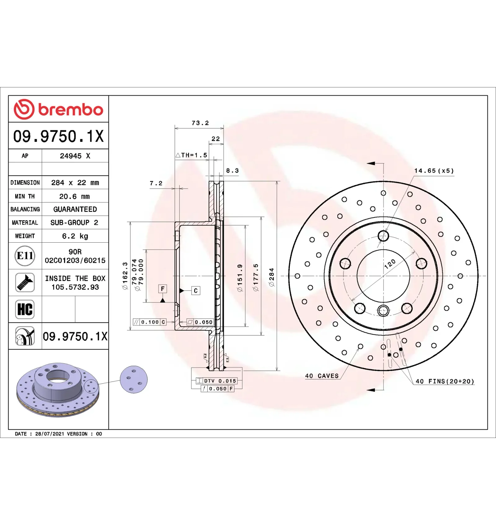 BMW 1 Serisi E81 E87 Ön Fren Diski 34116764629 09.9750.1X BREMBO - BMW yedek parça