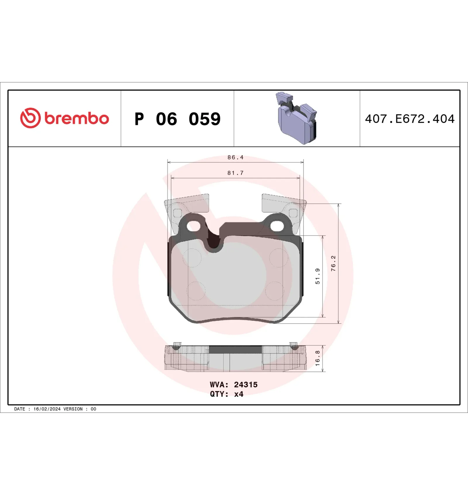 BMW 1 Serisi E82 E88 Fren Balatası 34216784808 P 06 059 BREMBO - BMW yedek parça
