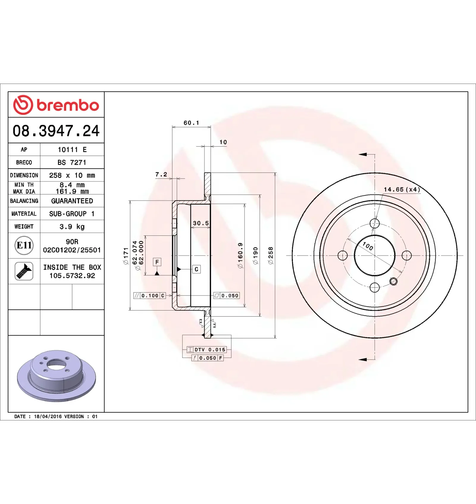 BMW 3 Serisi E21 E30 Arka Fren Diski 34211119581 08.3947.24 BREMBO - BMW yedek parça