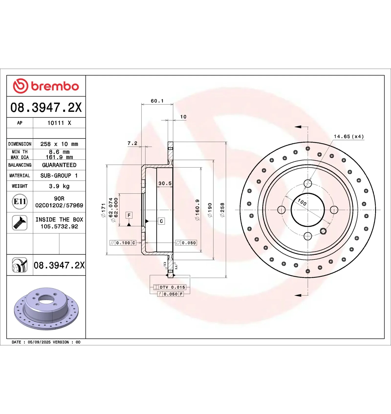 BMW 3 Serisi E21 E30 Arka Fren Diski 34211119581 08.3947.2X BREMBO - BMW yedek parça