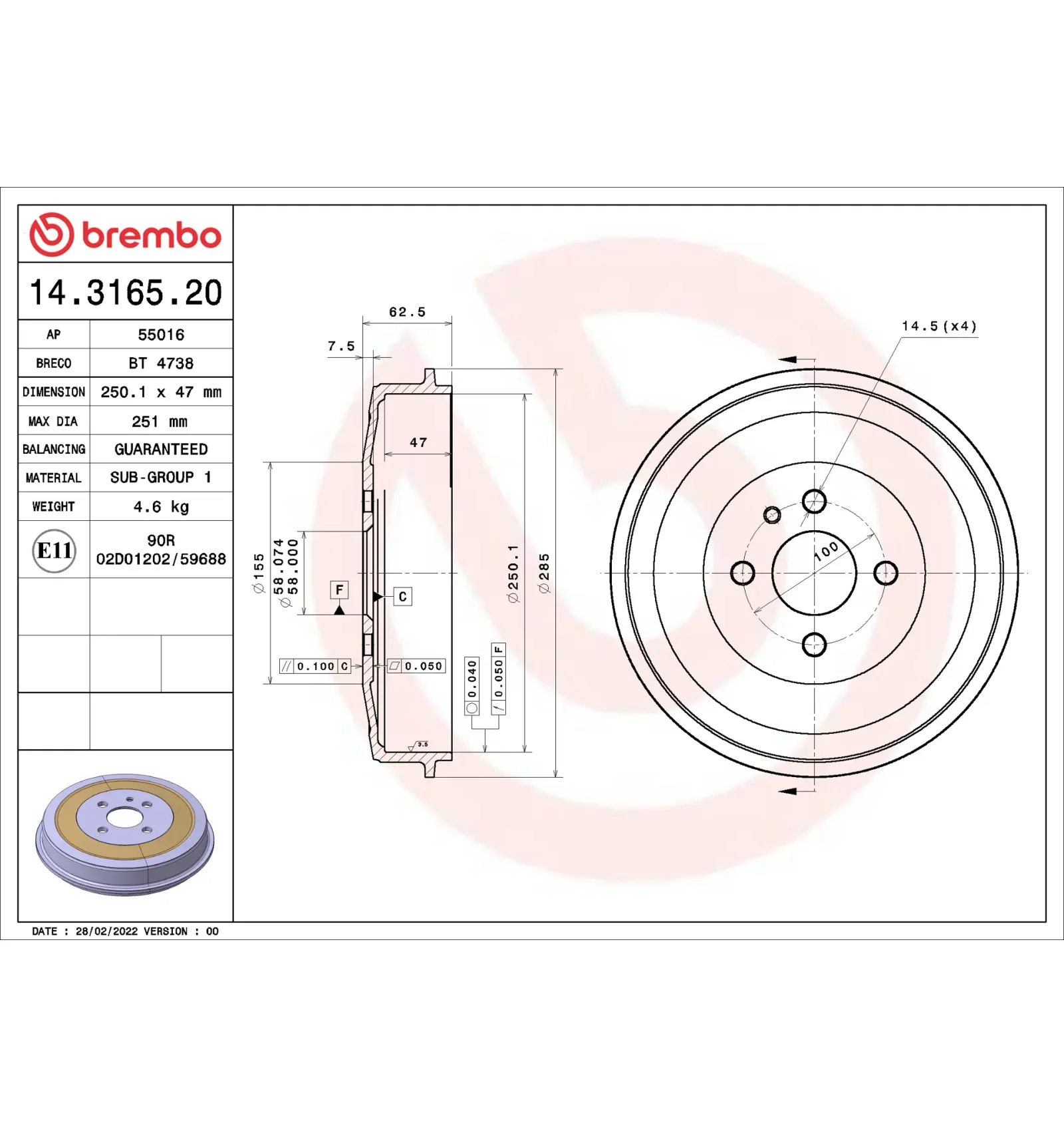 BMW 3 Serisi E30 Arka Fren Kampanası 34211101787 14.3165.20 BREMBO - BMW yedek parça