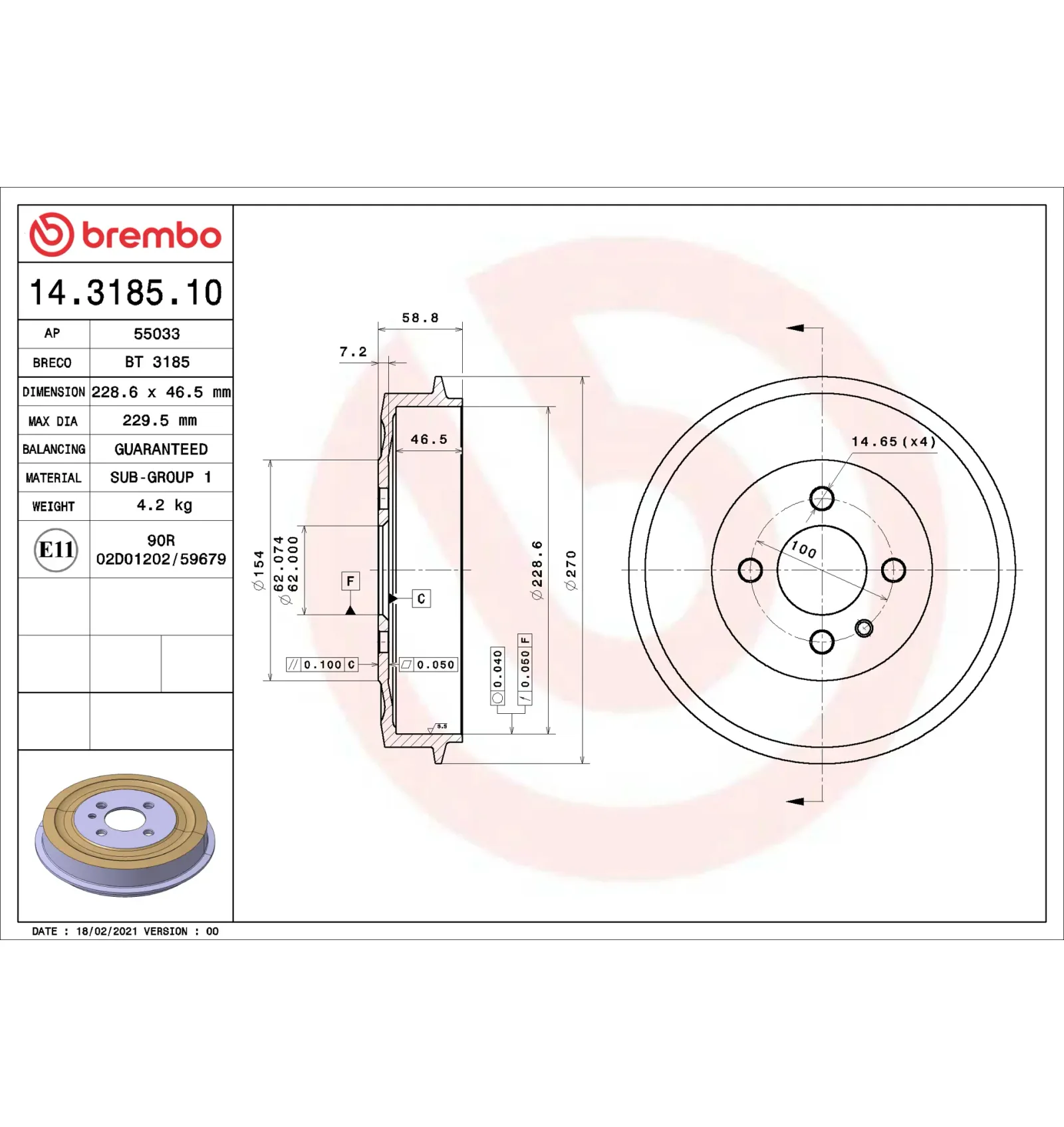 BMW 3 Serisi E30 Arka Fren Kampanası 34211153091 14.3185.10 BREMBO - BMW yedek parça