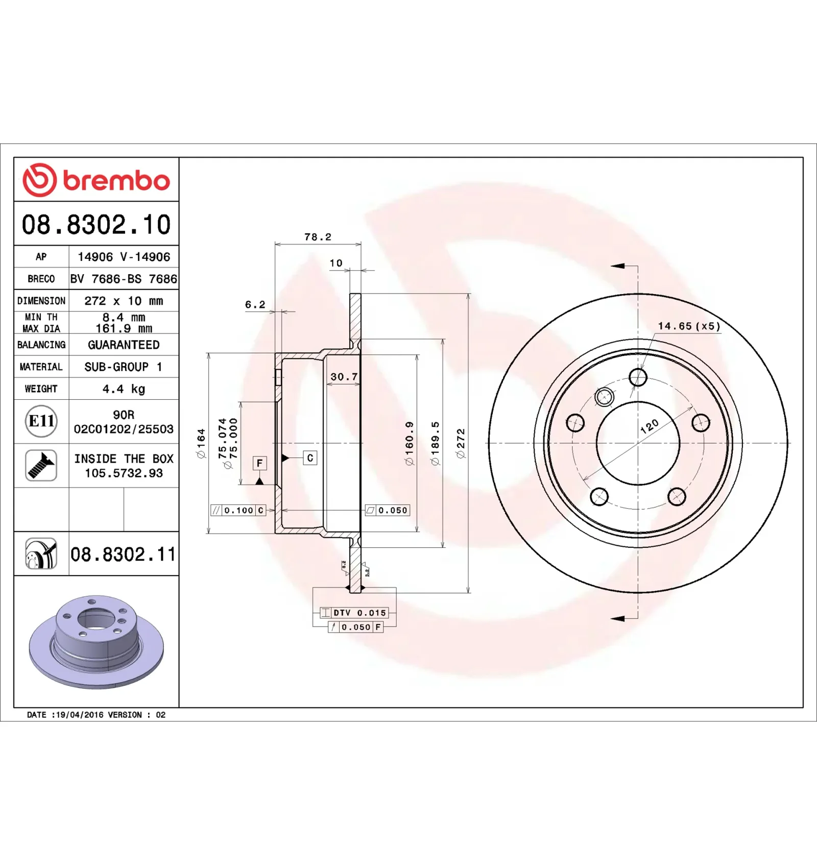 BMW 3 Serisi E36 Arka Fren Diski 34211160809 08.8302.10 BREMBO - BMW yedek parça