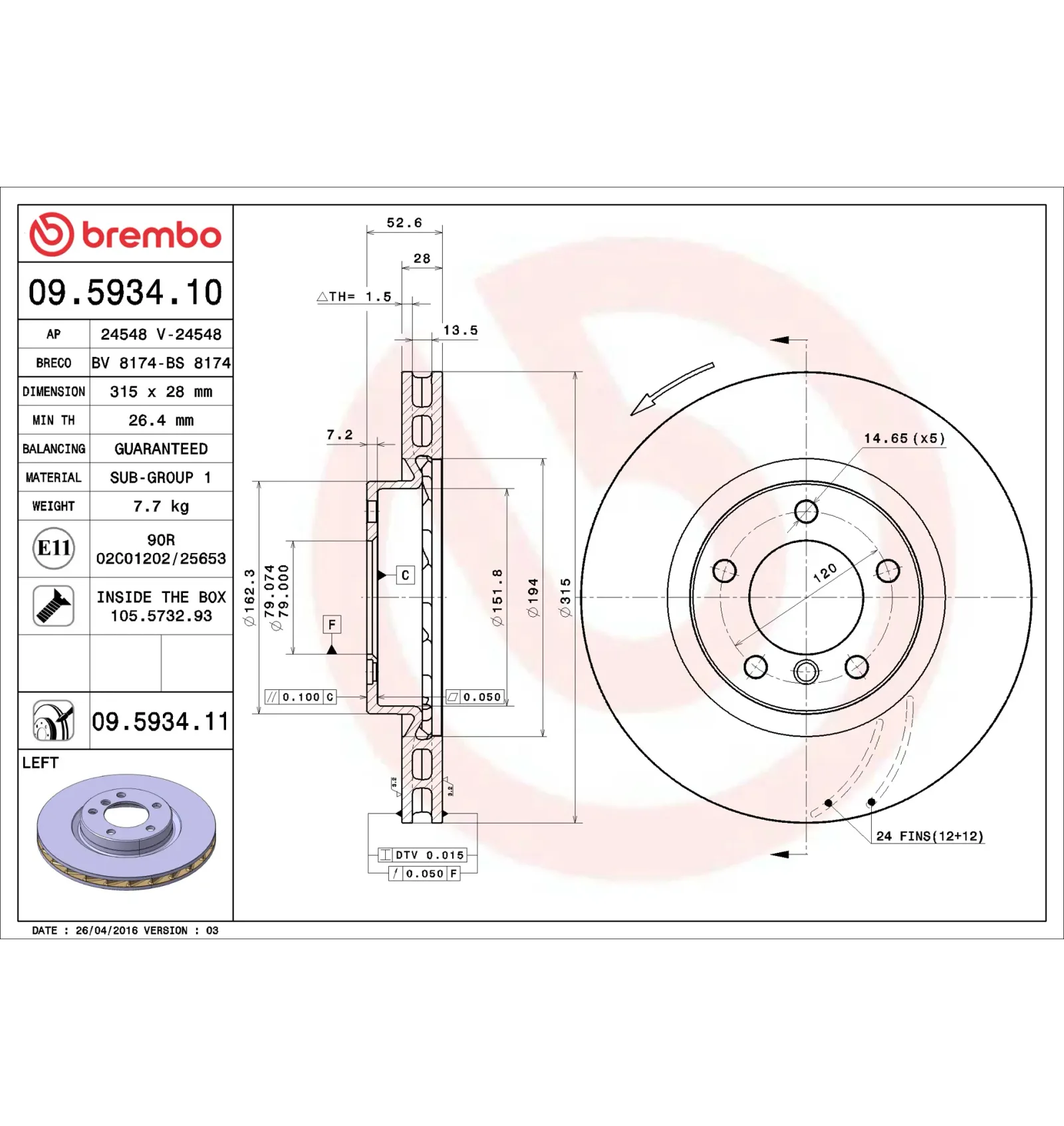 BMW 3 Serisi E36 Fren Diski 34112227171 09.5934.10 BREMBO - BMW yedek parça