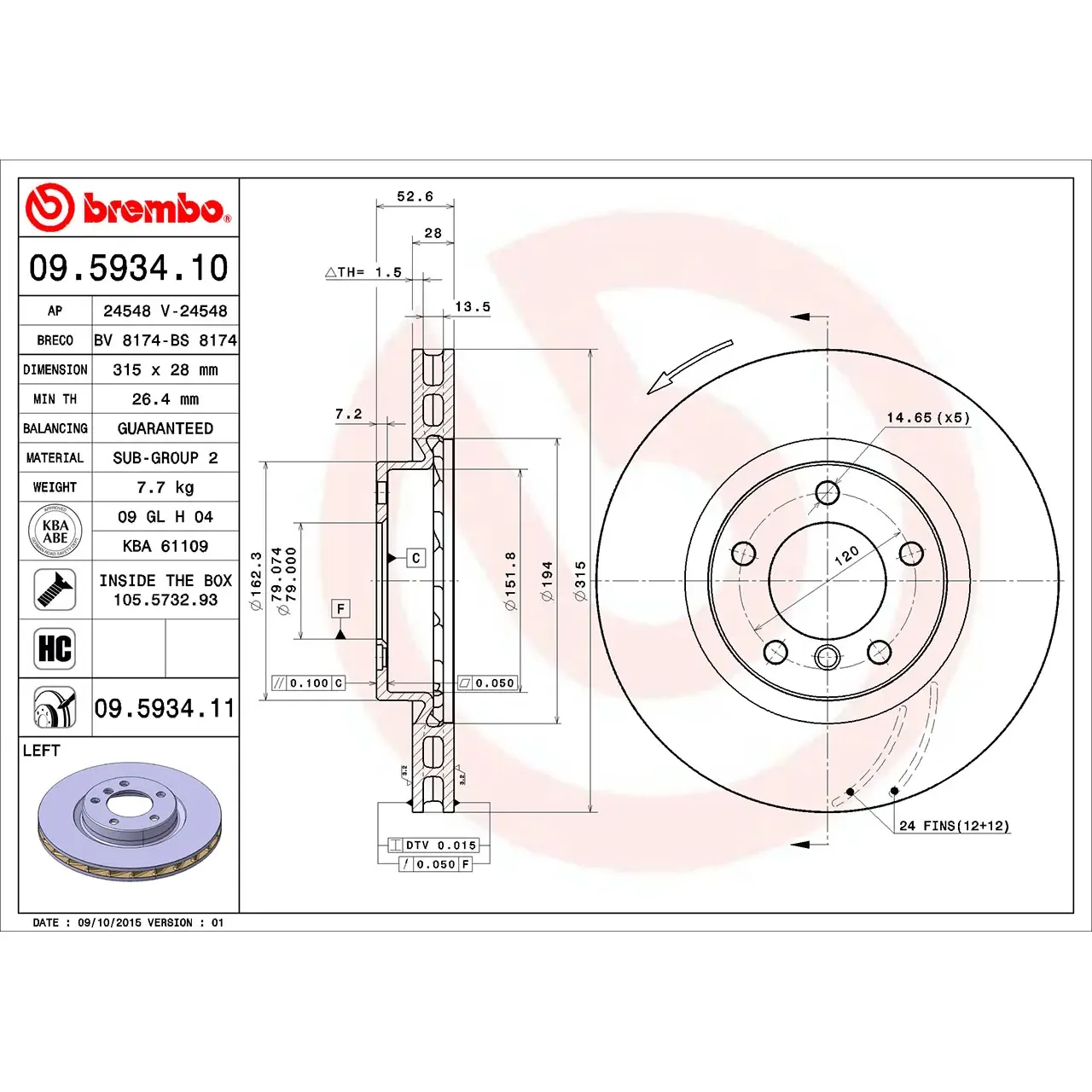 BMW 3 Serisi E36 Fren Diski 34112227171 09.5934.11 BREMBO - BMW yedek parça