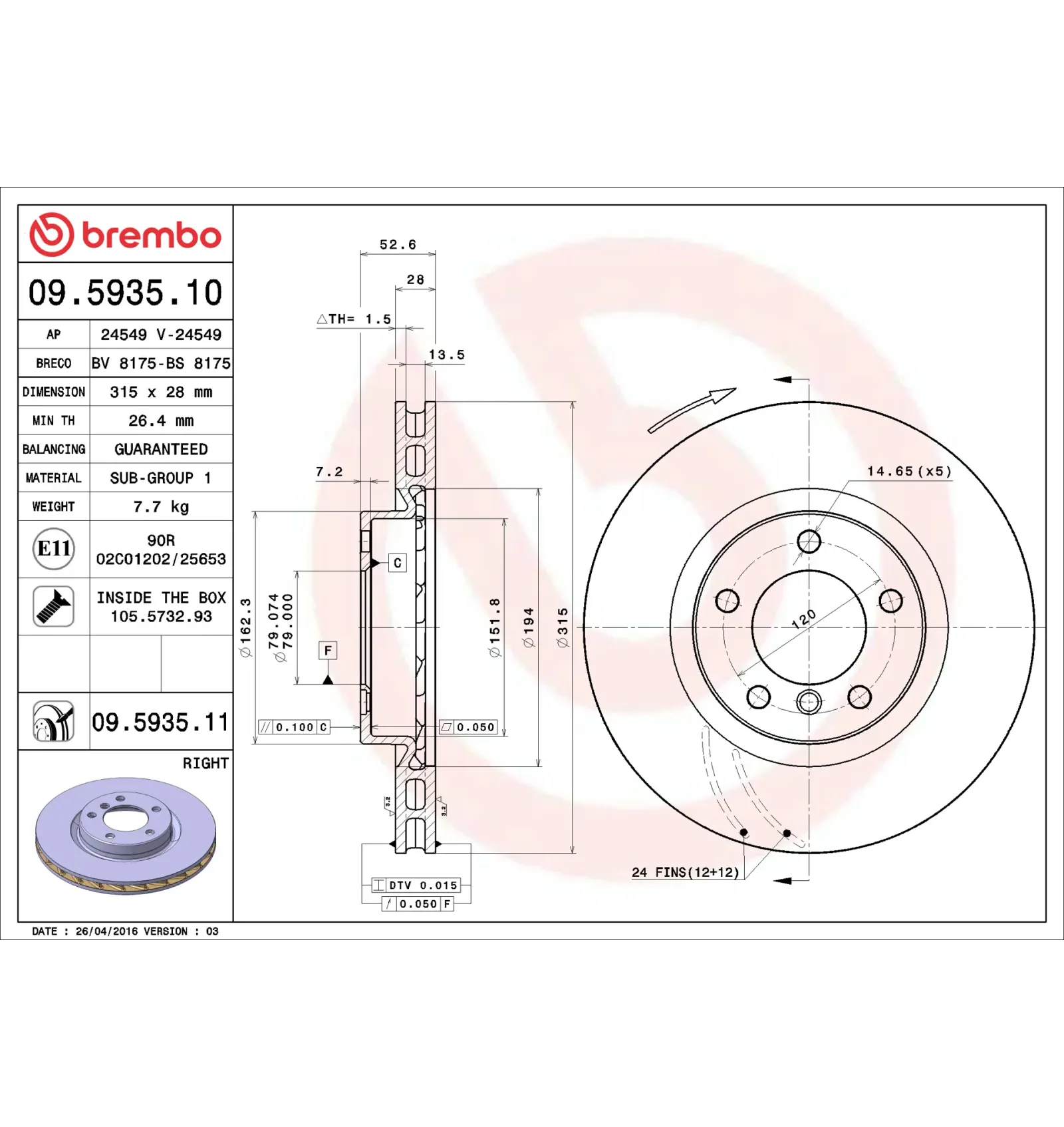 BMW 3 Serisi E36 Fren Diski 34112227172 09.5935.10 BREMBO - BMW yedek parça