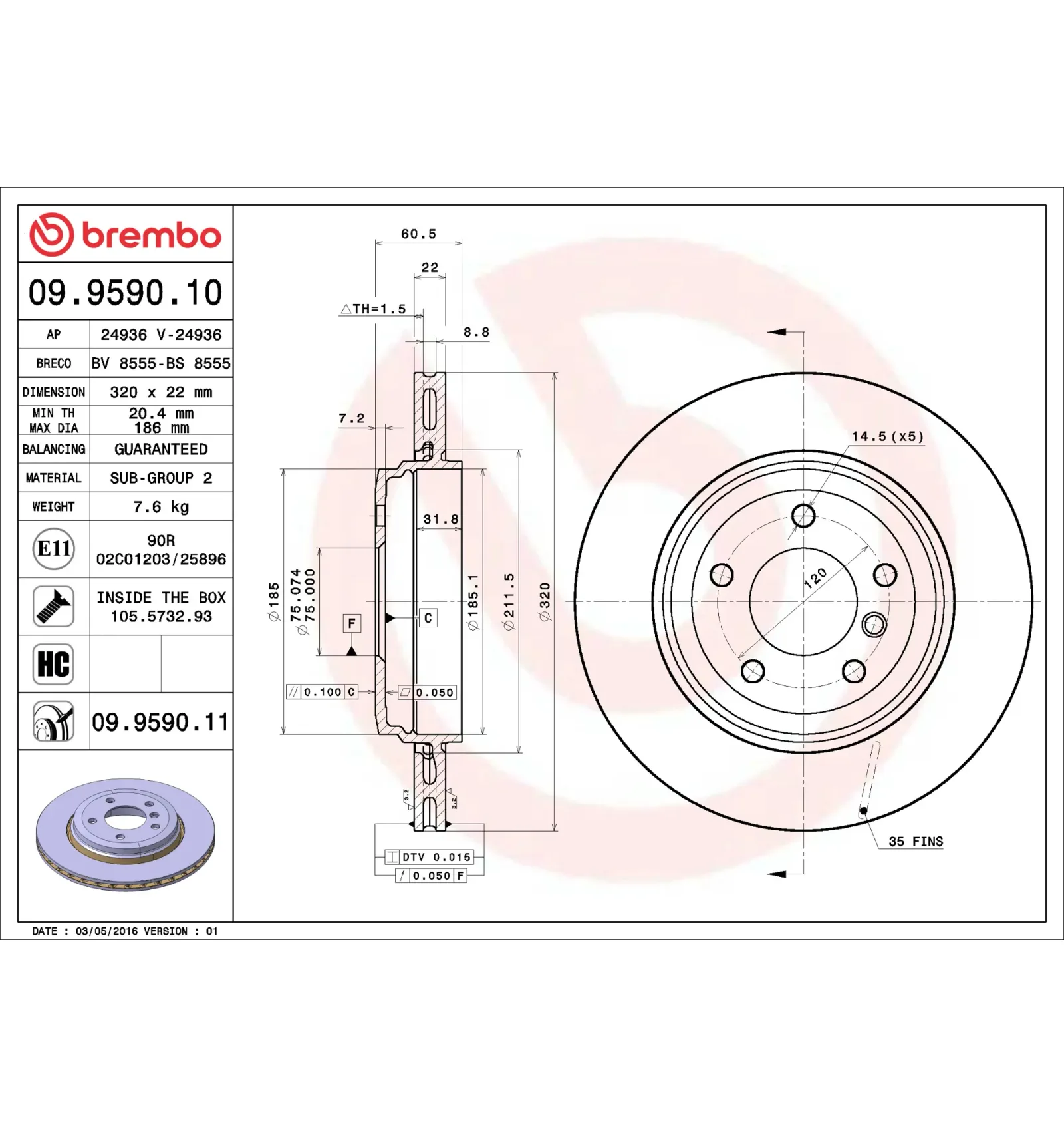 BMW 3 Serisi E46 Arka Fren Diski 34201166073 09.9590.10 BREMBO - BMW yedek parça