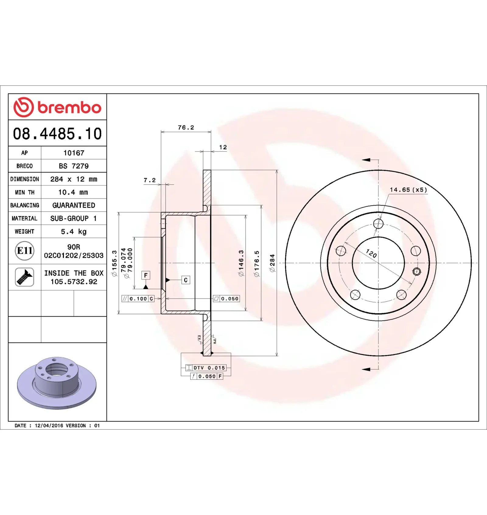 BMW 5 Serisi E28 Ön Fren Diski 34111151632 08.4485.10 BREMBO - BMW yedek parça