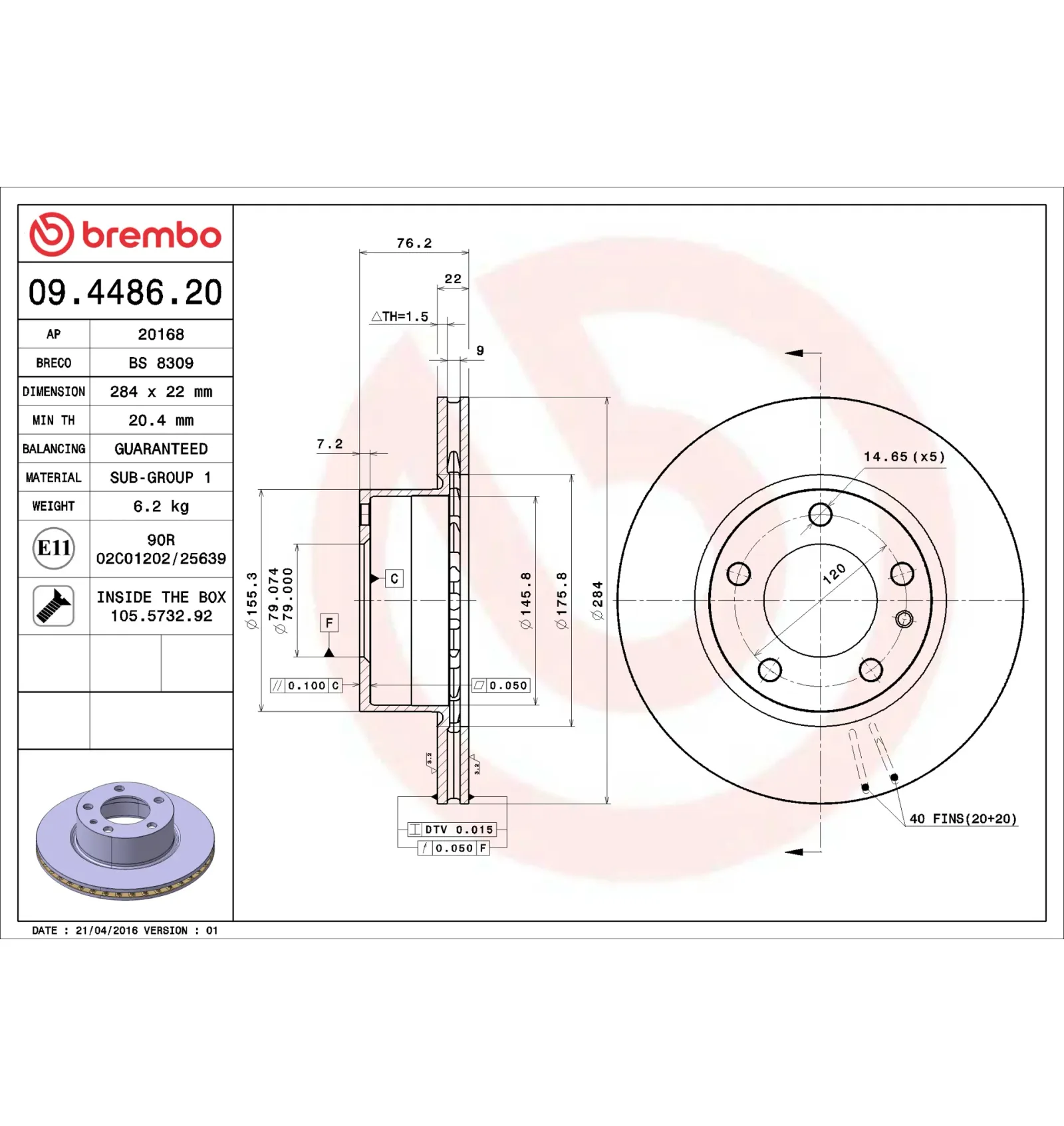 BMW 5 Serisi E28 Ön Fren Diski 34111151655 09.4486.20 BREMBO - BMW yedek parça