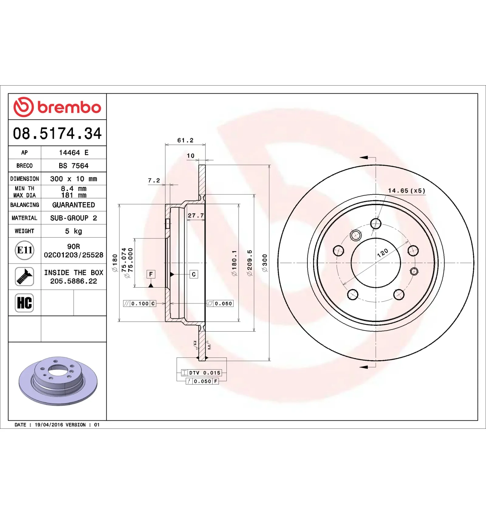 BMW 5 Serisi E34 Arka Fren Diski 34211156668 08.5174.34 BREMBO - BMW yedek parça