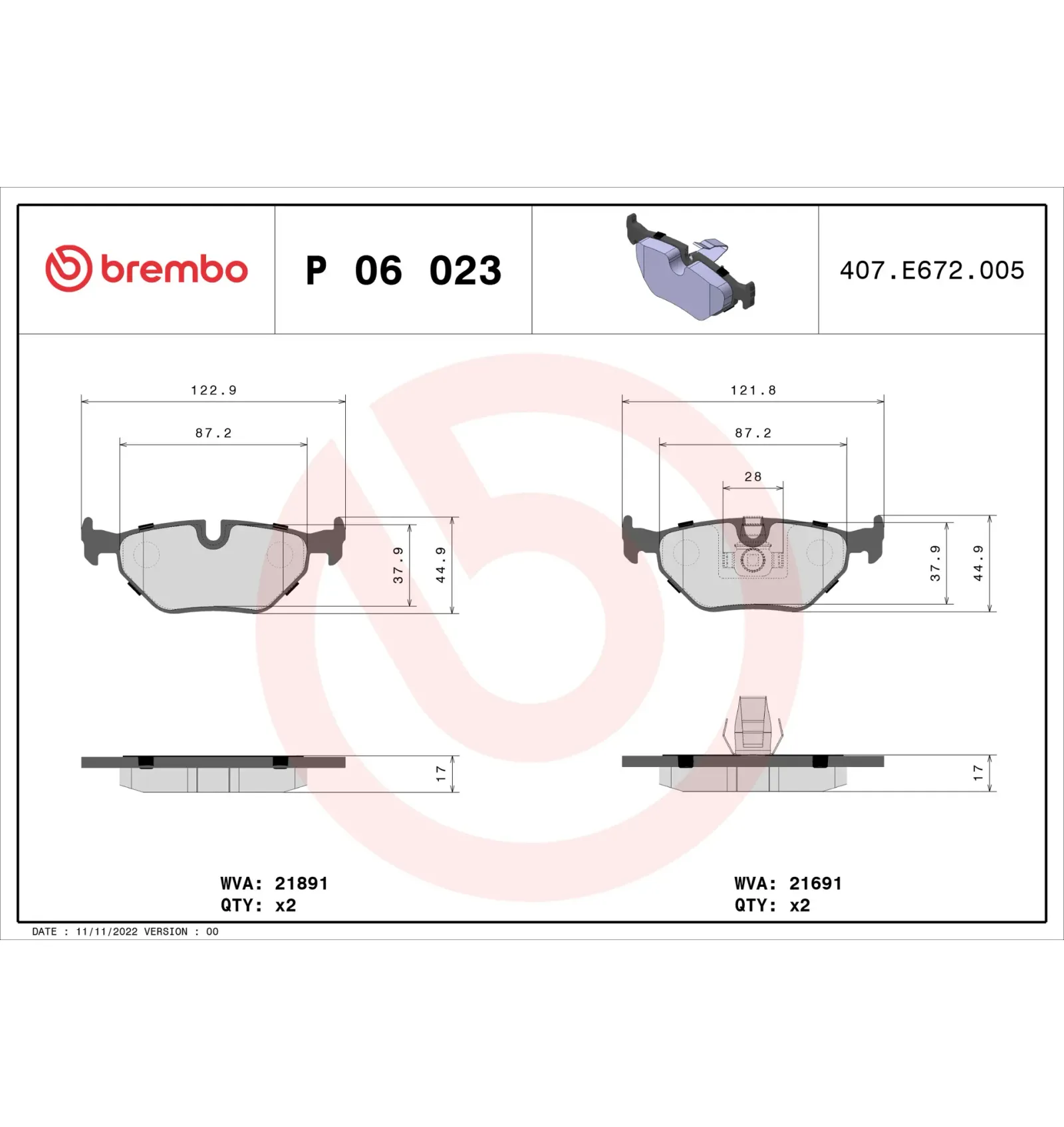 BMW 5 Serisi E39 Arka Fren Balatası 34211163395 P 06 023 BREMBO - BMW yedek parça