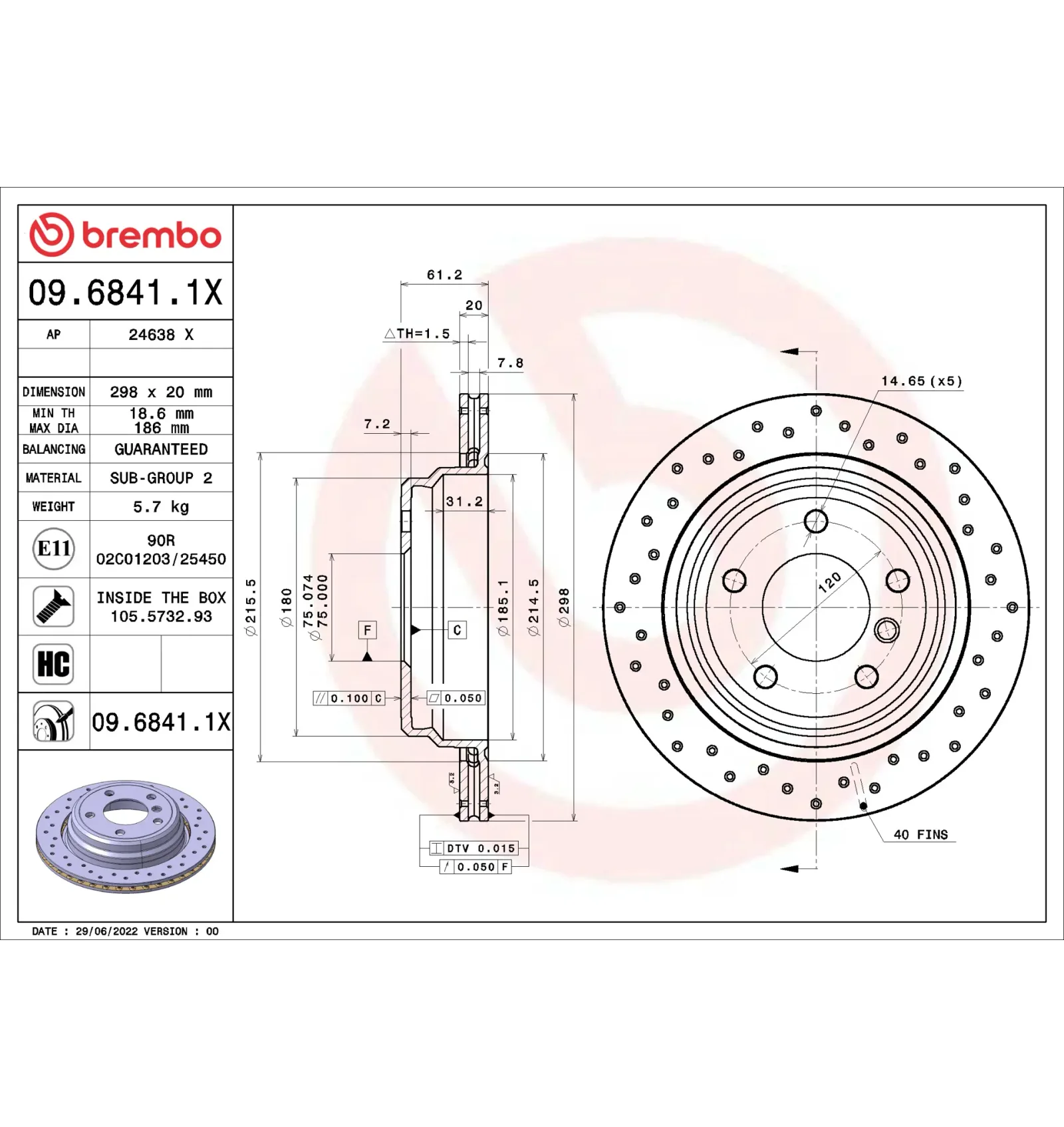 BMW 5 Serisi E39 Arka Fren Diski 34211163153 09.6841.1X BREMBO - BMW yedek parça