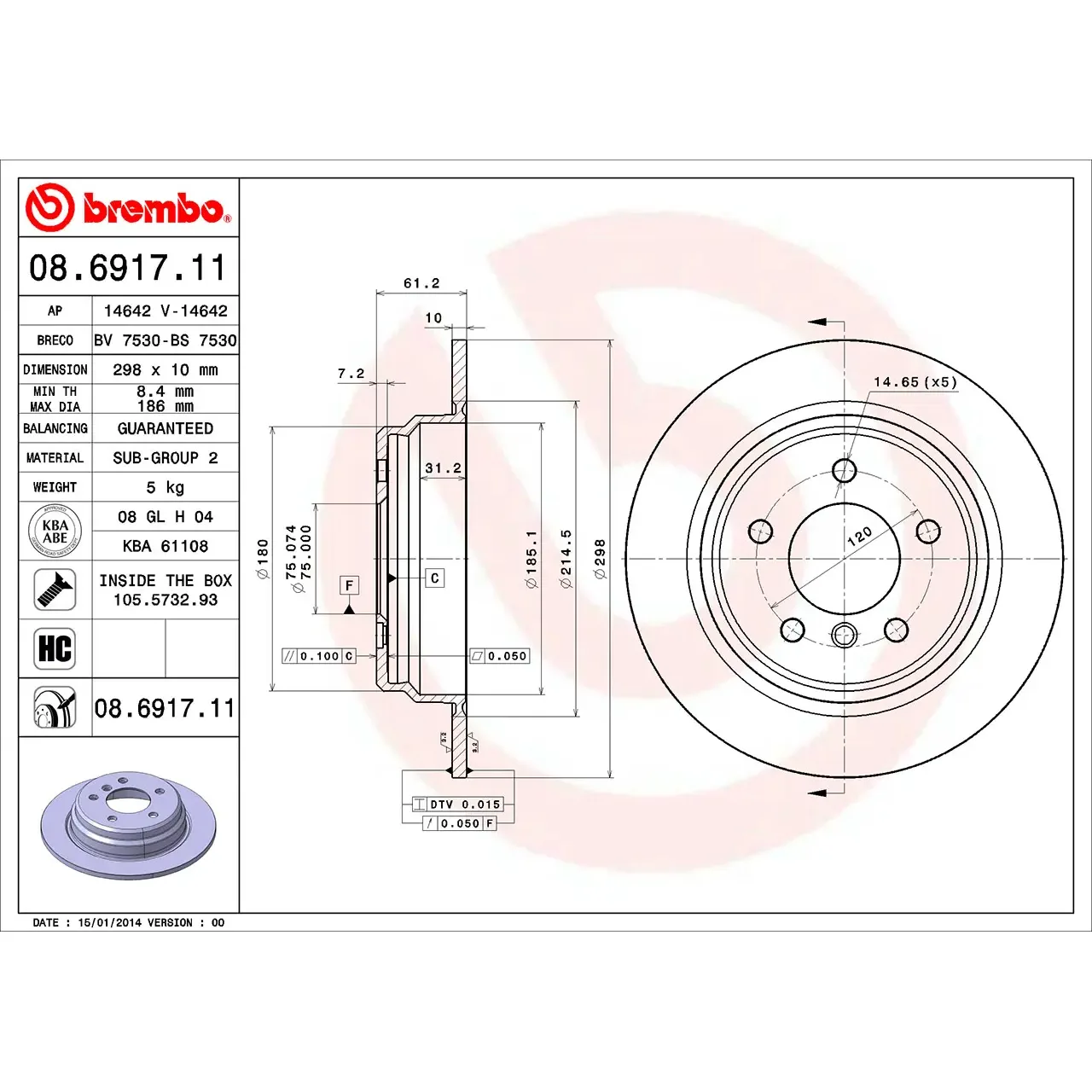 BMW 5 Serisi E39 Arka Fren Diski 34211163669 08.6917.11 BREMBO - BMW yedek parça