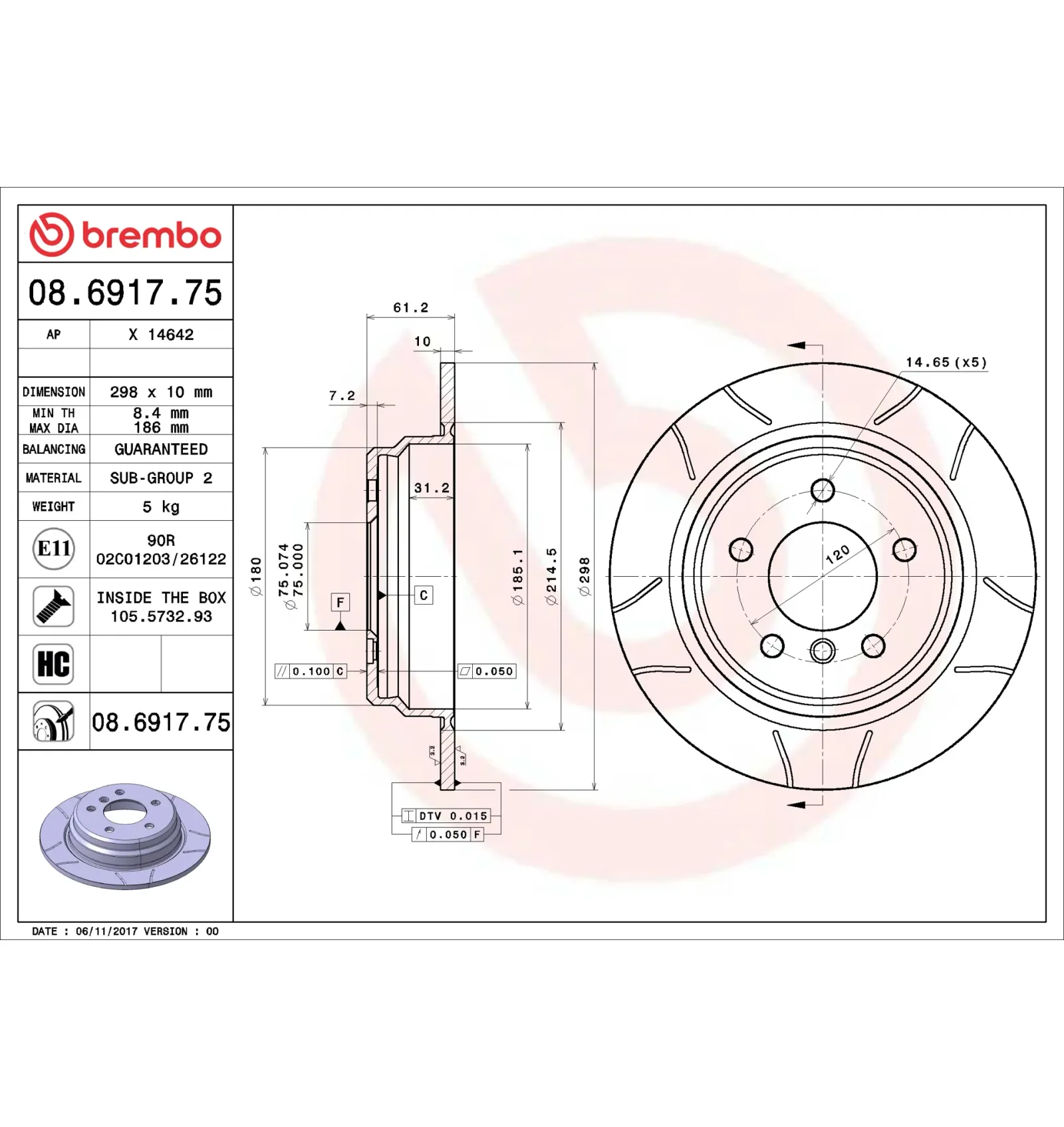 BMW 5 Serisi E39 Arka Fren Diski 34211163669 08.6917.75 BREMBO - BMW yedek parça