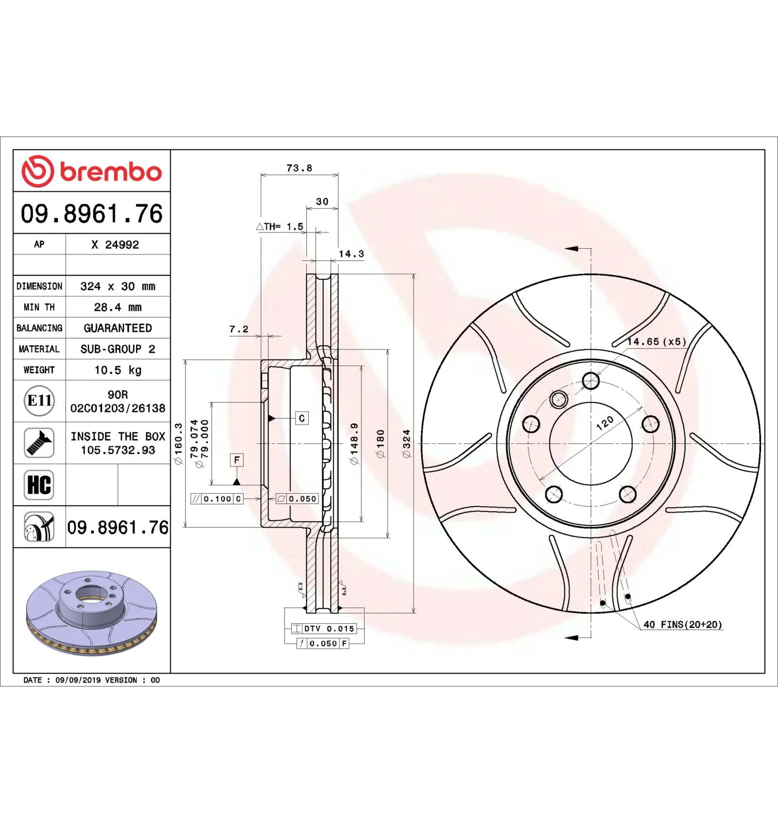 BMW 5 Serisi E39 Ön Fren Diski 34110392525 09.8961.76 BREMBO - BMW yedek parça