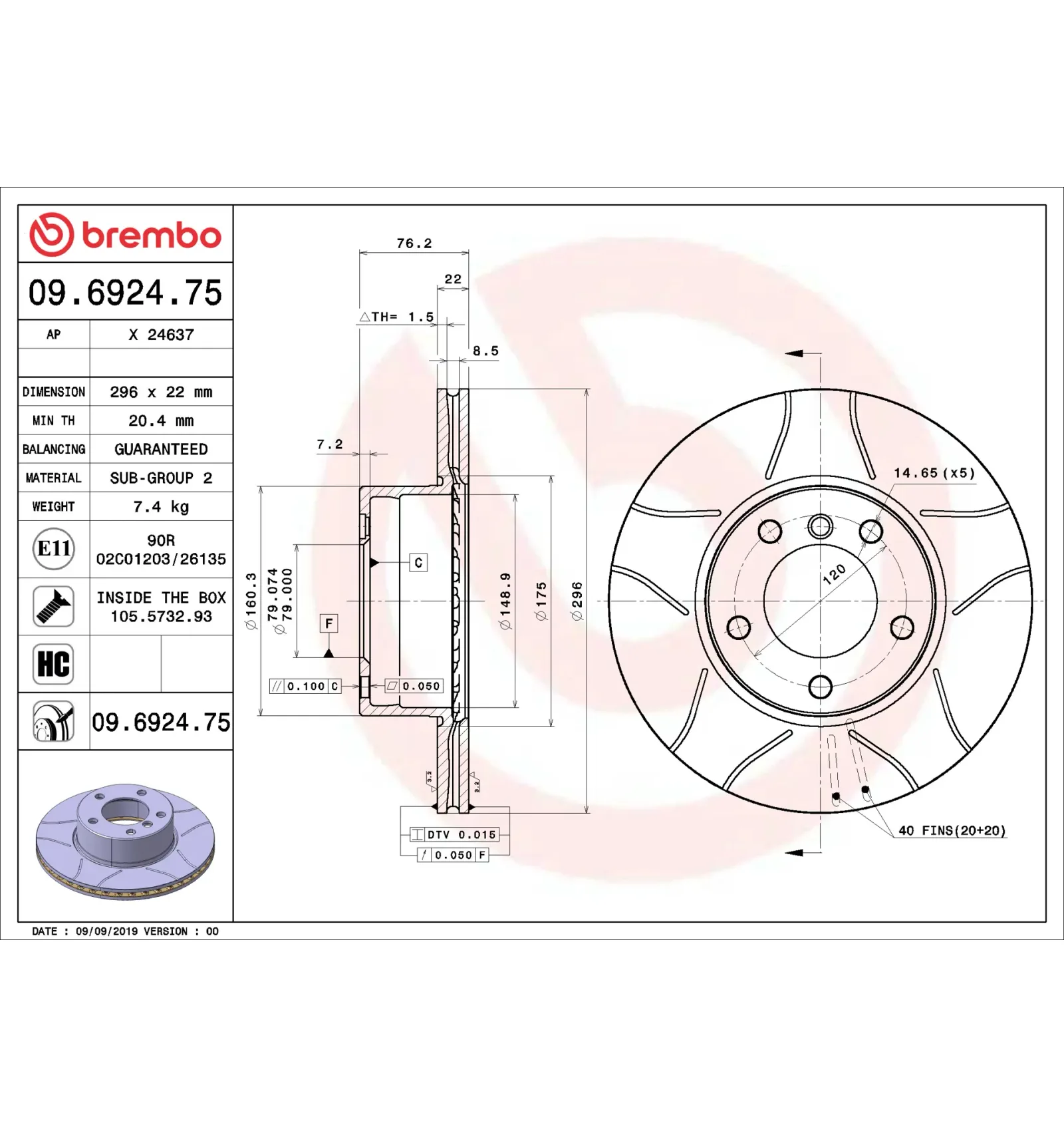 BMW 5 Serisi E39 Ön Fren Diski 34111163013 09.6924.75 BREMBO - BMW yedek parça