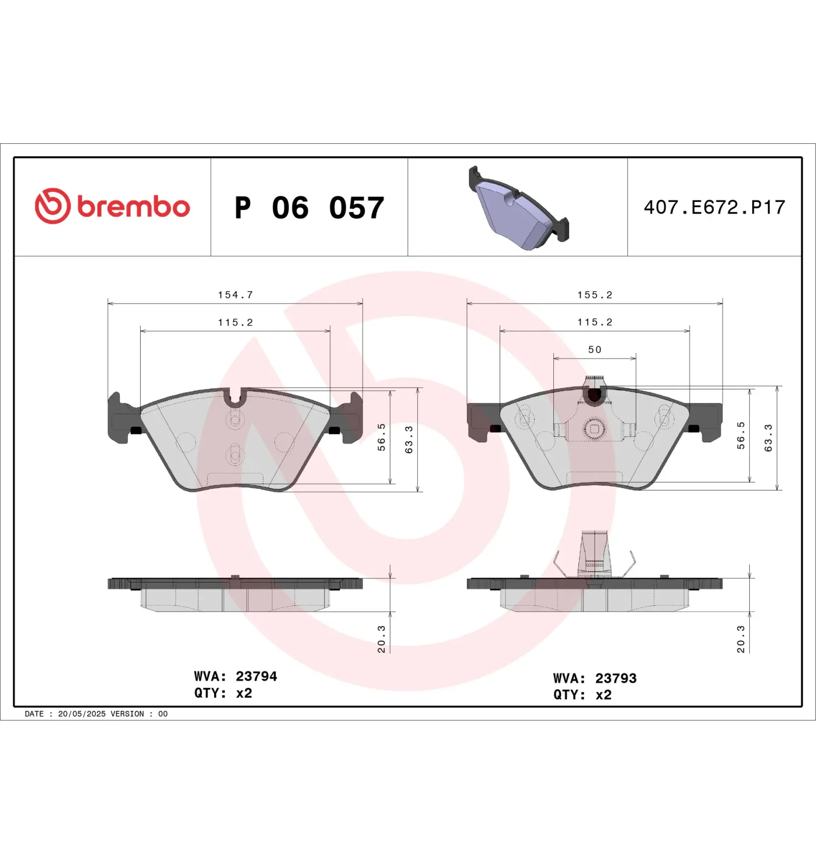 BMW 5 Serisi E60 E61 Ön Fren Balatası 34112339267 P 06 057 BREMBO - BMW yedek parça