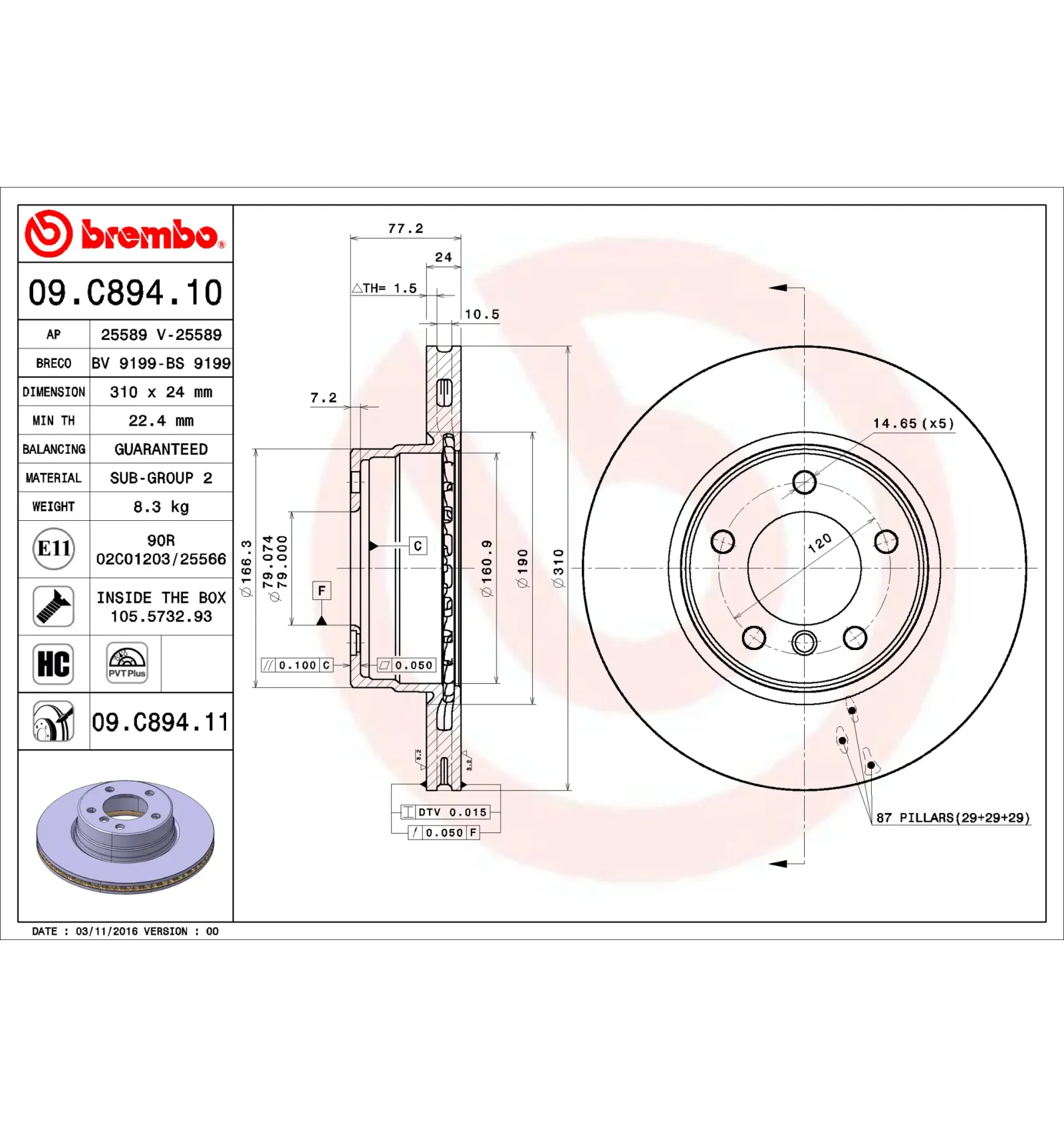 BMW 5 Serisi E60 E61 Ön Fren Diski 34116756745 09.C894.11 BREMBO - BMW yedek parça