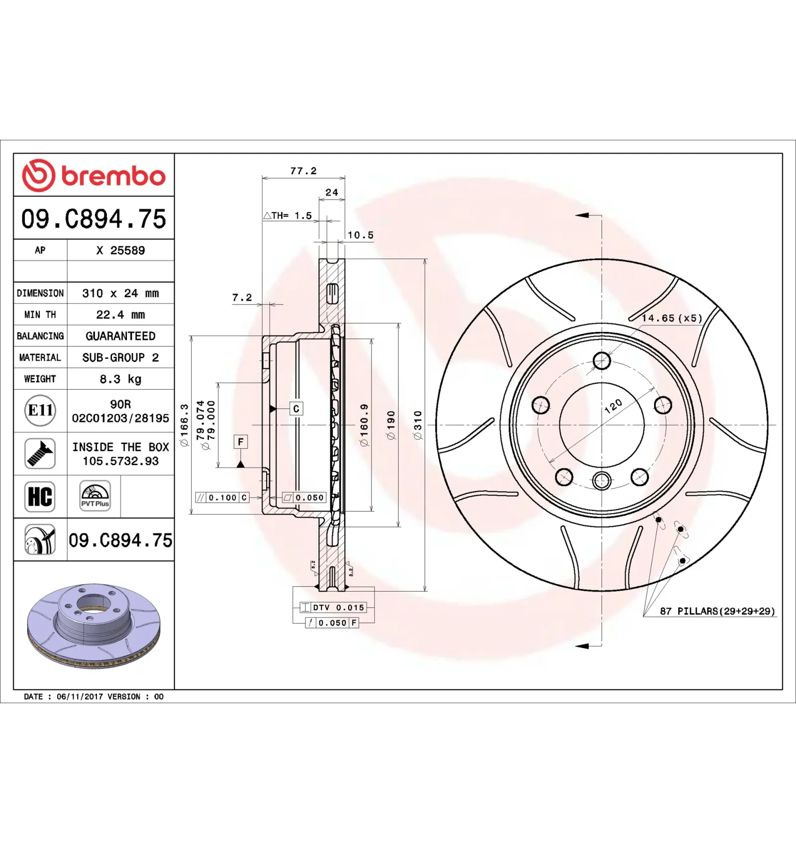 BMW 5 Serisi E60 E61 Ön Fren Diski 34116756745 09.C894.75 BREMBO - BMW yedek parça